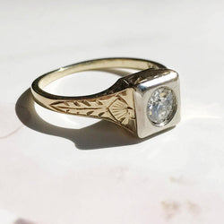 Edwardian square diamond engagement ring  | 14k gold and platinum .35 CT | Art Deco engagement ring | wheat flower design | size 4 3/4