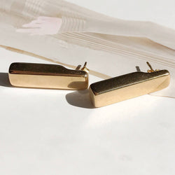Vintage stick drop earrings | 14k gold bar modernist geometric rectangle box post earring | minimalist contemporary bohemian | fine jewelry