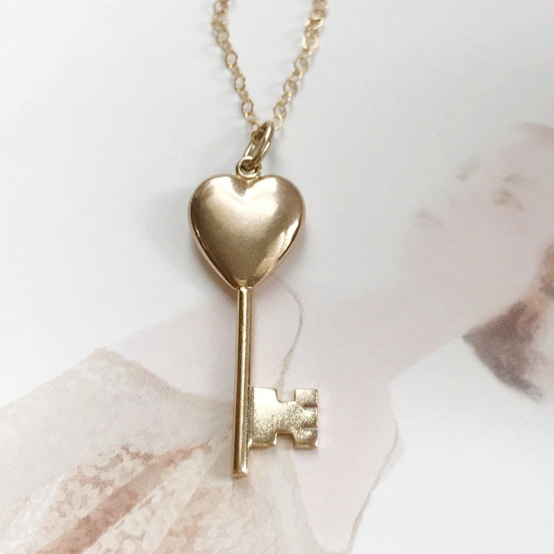 Vintage Heart of Gold Key Necklace