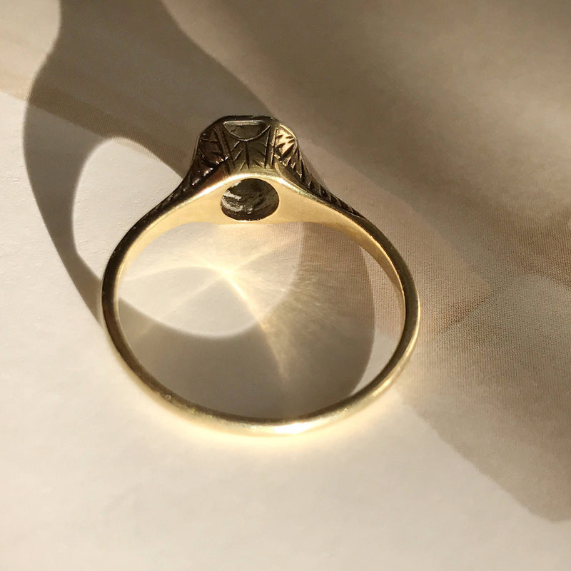Antique square diamond ring | Edwardian 14k gold & platinum engraved wheat sheaf engagement ring | small diamond wheat sheaf ring | 5 3/4