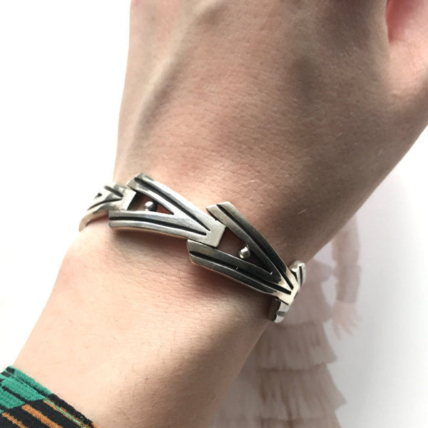 Vintage TAXCO modernist bracelet | arrow arrowhead letter A hinged sterling silver Ballesteros bracelet | Mexican silver | 1960's bohemian