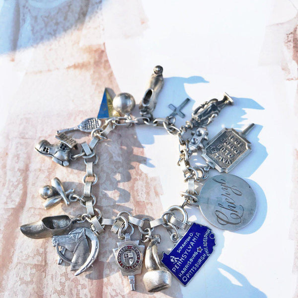 Vintage Sterling Silver Charm Bracelet / Womens 1970s Charm