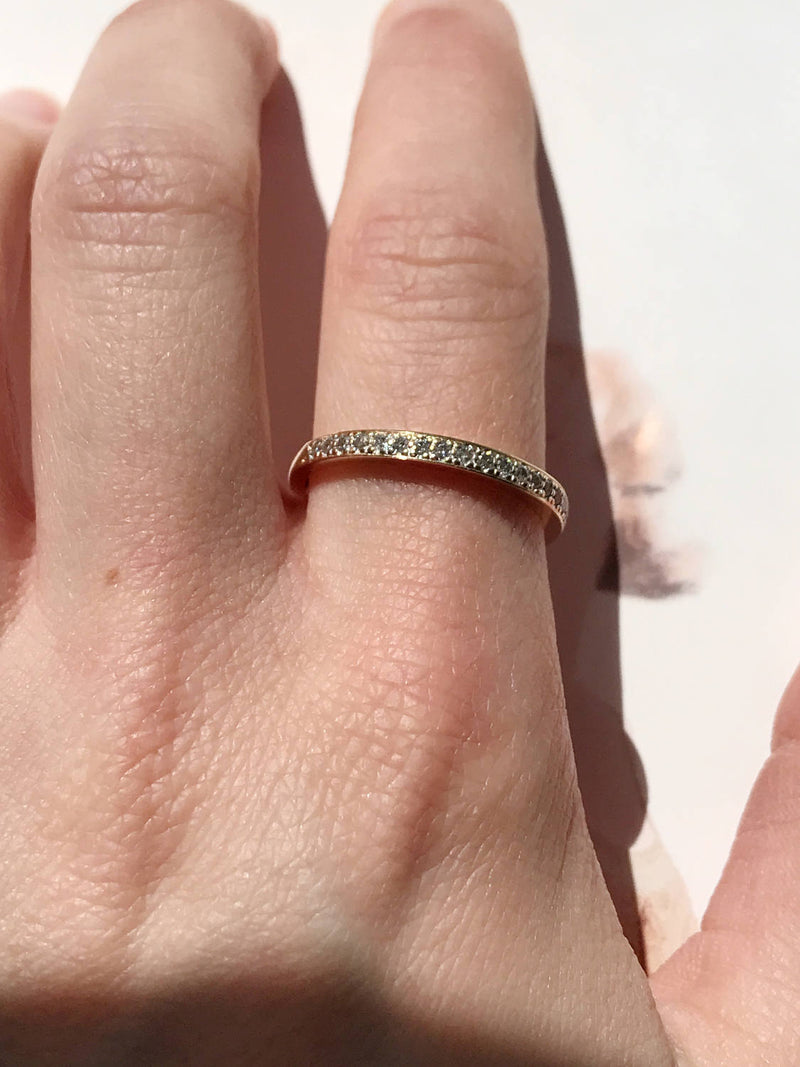 Vintage 1950's Diamond Wedding Band Ring | thin classic band | 20 stones .1 CTW 14k gold | Bridal wedding ring | diamond stack ring | size 9