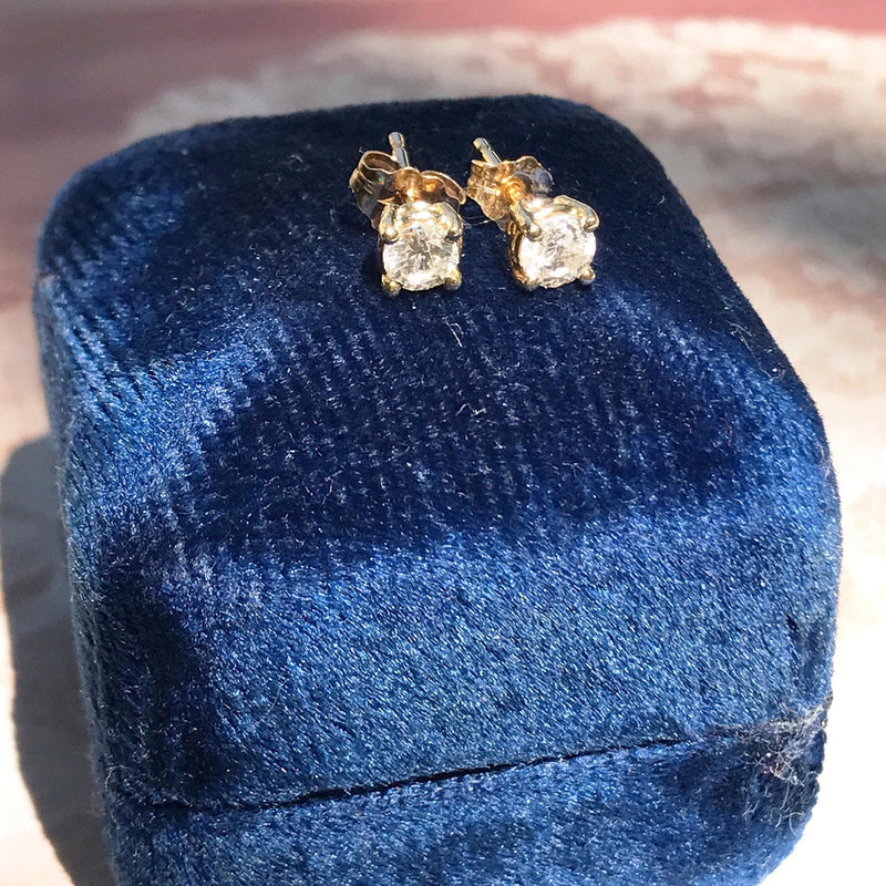 Vintage diamond stud earrings | simple .4 CT minimalist 14k gold classic diamond bridal studs | Mother's Day graduation anniversary gift