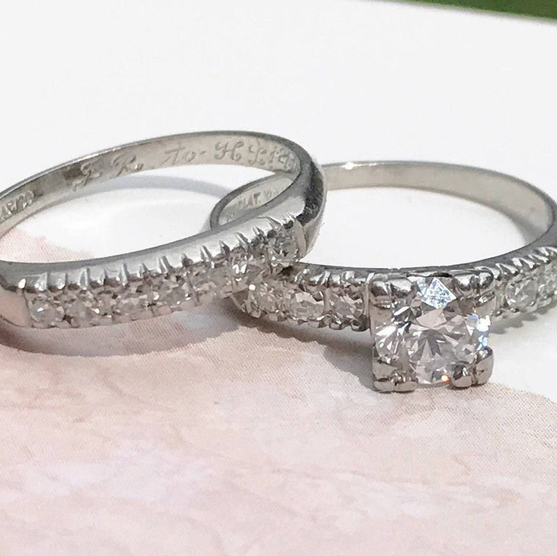 Kobelli Round Diamond Floral Vintage-Style Spring Wedding Ring Set