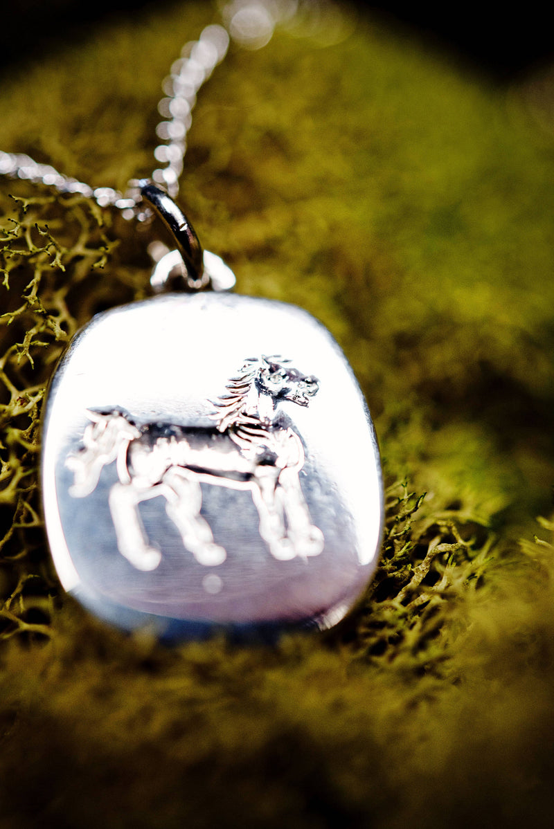 Intaglio horse & north star necklace | custom vintage style reversible two sided pendant | divorce, strength, hope, grief, mourning necklace