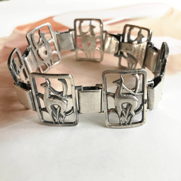 Vintage 1950's mid-century Modern deer antelope panel bracelet | Danish Eiler & Marloe Copenhagen signed | sterling silver | Denmark boho