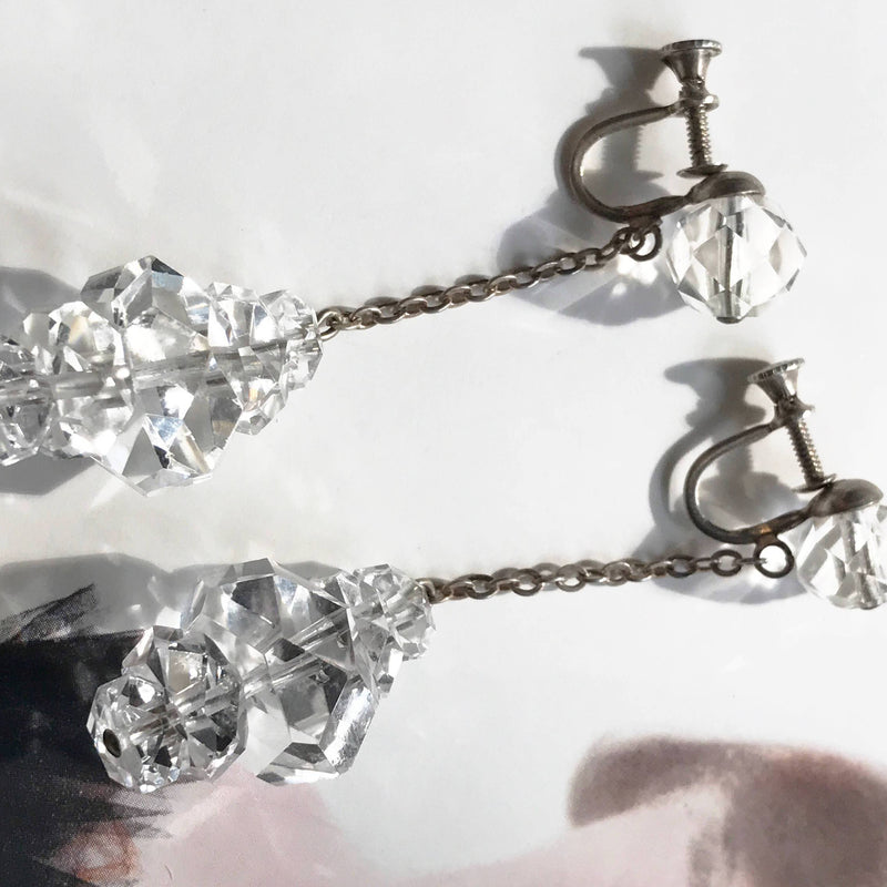 Vintage Sterling Silver Agate Screw Back Earrings