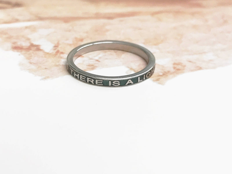 Remembrance mourning enamel ring | There is a Light That Never Goes Out | memento mori | grief difficulty | wedding band stack ring