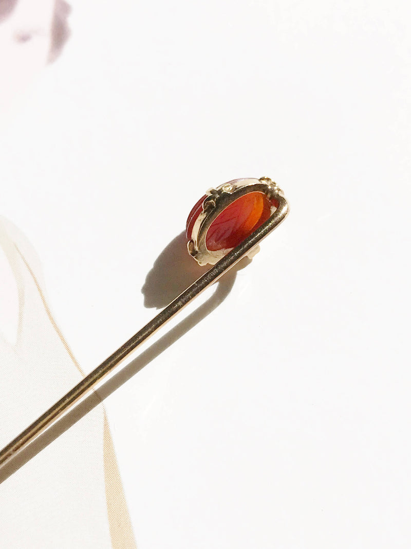 Vintage scarab stick pin  | Art Deco 1920's 14k rose gold | gift for insect lover gardener | gift for him | carnelian beetle insect jewelry