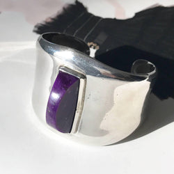 Vintage Mexican silver purple stone cuff | large statement TAXCO sterling silver cuff | Mexican Native American Southwestern modernist cuff