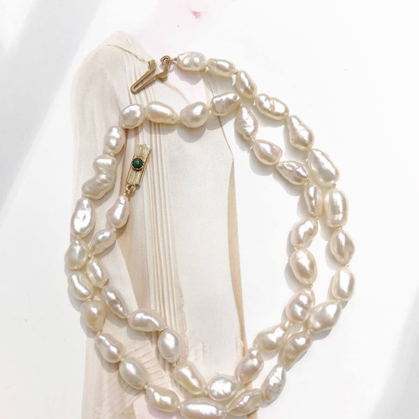 Vintage pearl necklace | 1950's Asian Chinese short rice pearl necklace | 15" petite | gold clasp | girl gift bridal wedding pearls