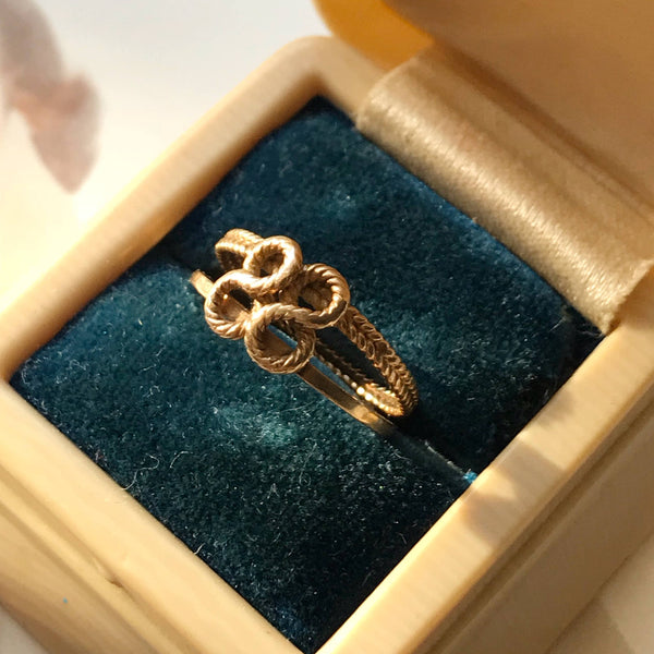 Vintage love knot ring | 14k gold intertwining double sailor's knot rope ring |  friendship marriage lover anniversary ring | size 4