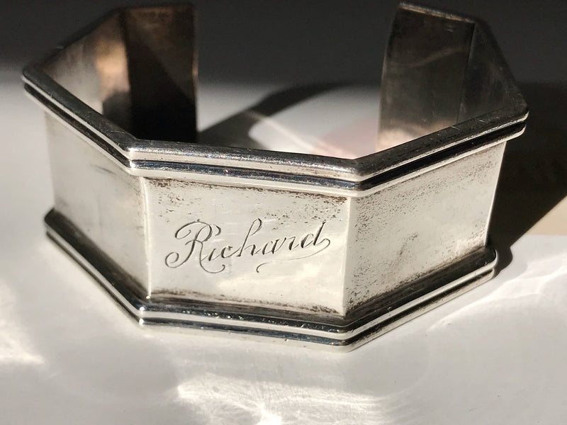 Antique 1920's silver monogram cuff | Richard name Art Deco cuff bracelet | sterling silver geometric unique statement cuff panel bracelet