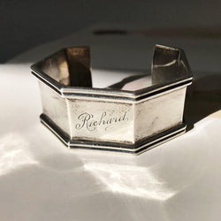 Antique 1920's silver monogram cuff | Richard name Art Deco cuff bracelet | sterling silver geometric unique statement cuff panel bracelet