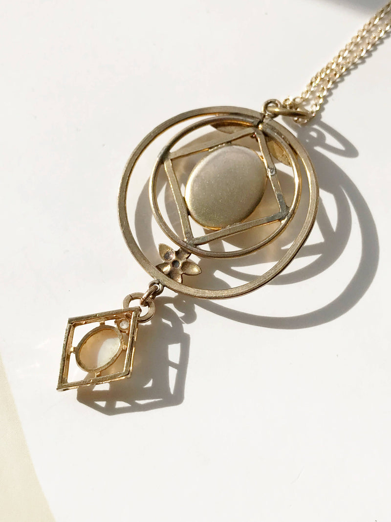 Vintage lavalier necklace | retro simulated opal, diamond and cameo lavalier bridal bride necklace | romantic statement necklace
