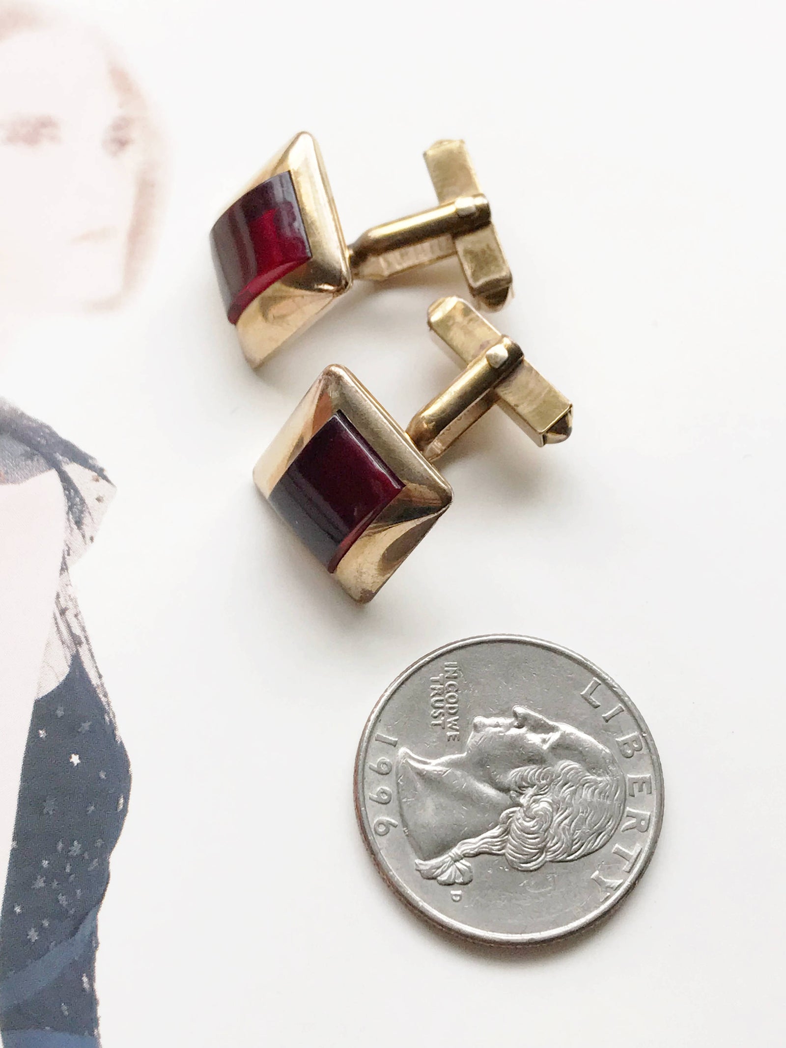 Vintage cufflinks Swank shops Thespian actor tragedy comedy gold on shield 1950s rockabilly mad men offered by Vintage Men's Swag HF-1