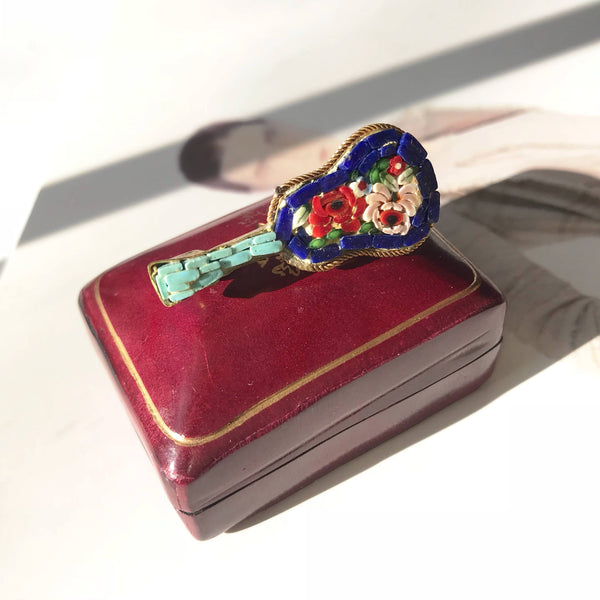 Vintage micromosaic guitar pin | Italian multicolored glass mosaic jewelry | guitar musical instrument brooch | gift for musician