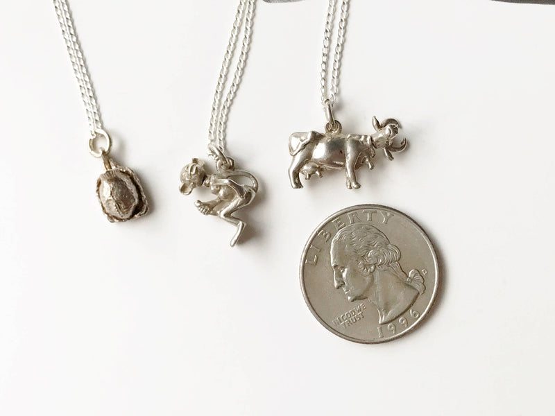 Vintage animal charm necklace | moveable bobble head cow, monkey, chicken, chicks vintage charms | gift for good luck | humorous gift