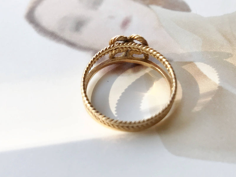 Vintage love knot ring | 14k gold intertwining double sailor's knot rope ring |  friendship marriage lover anniversary ring | size 4