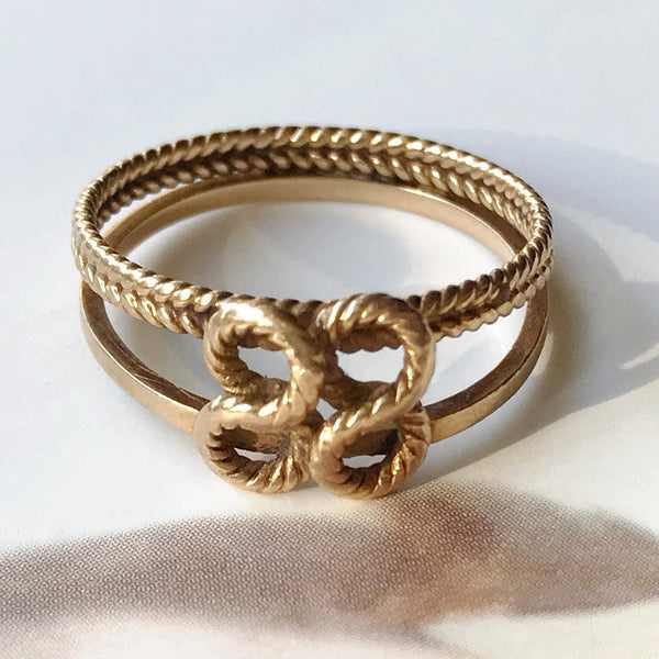 Vintage love knot ring | 14k gold intertwining double sailor's knot rope ring |  friendship marriage lover anniversary ring | size 4