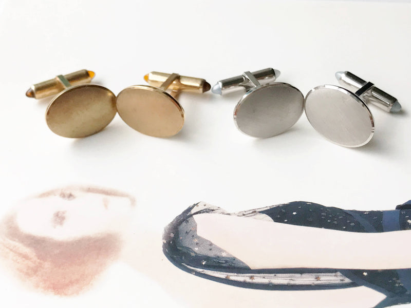 Vintage cufflinks | 1950's Krementz plain classic gold or silver cuff links | imitation citrine moonstone | gift for him | best man gift