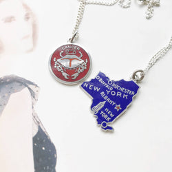 Vintage enamel charm necklace | New York state, Cancer zodiac vintage charms | gift for NY lover | blue red enamel charms | vintage charm