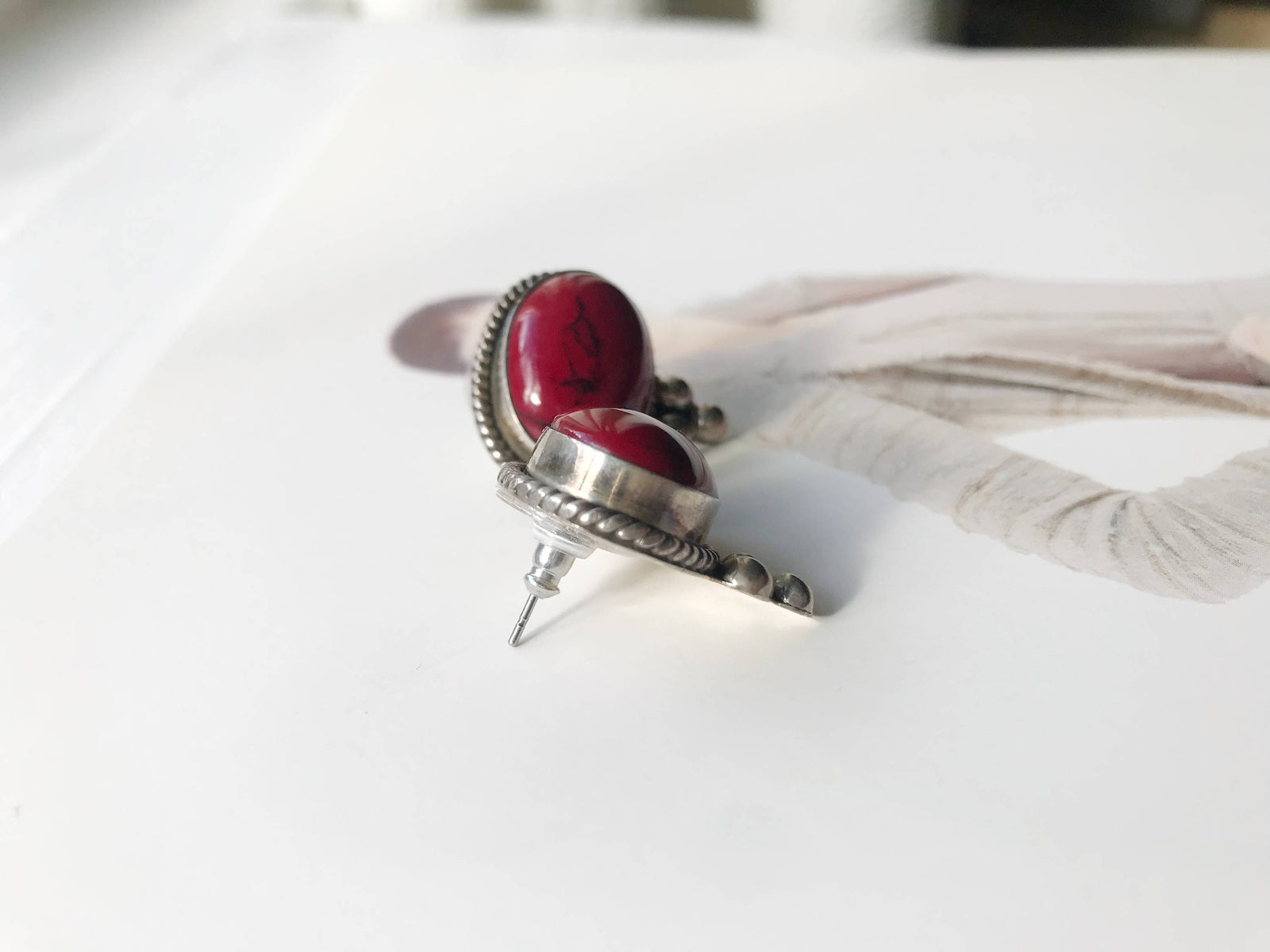 Red Jasper Stone Sterling Silver Pin from store Mexico