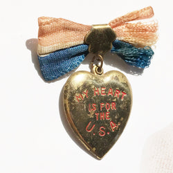 WWII USA pin | vintage military my heart for the USA patriotic ribbon pin | red white and blue U.S.A. brooch | 1940's sweetheart jewelry