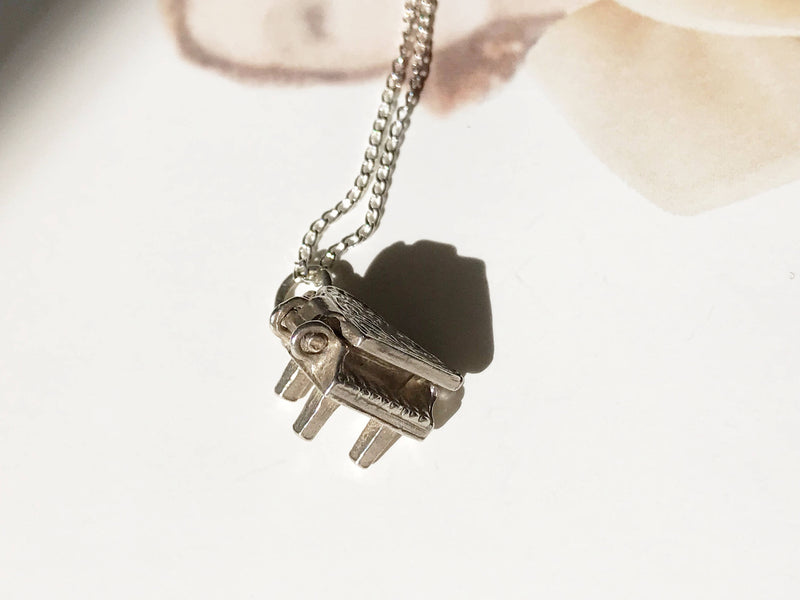 Vintage piano charm necklace | 1950's silver music grand piano charm | retro moveable charm | gift for music lover | gift for pianist