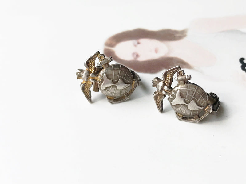 Vintage Marine earrings | 1940's WWII military US Marines clip on earrings | 1940's sweetheart jewelry | gift for military wife mother