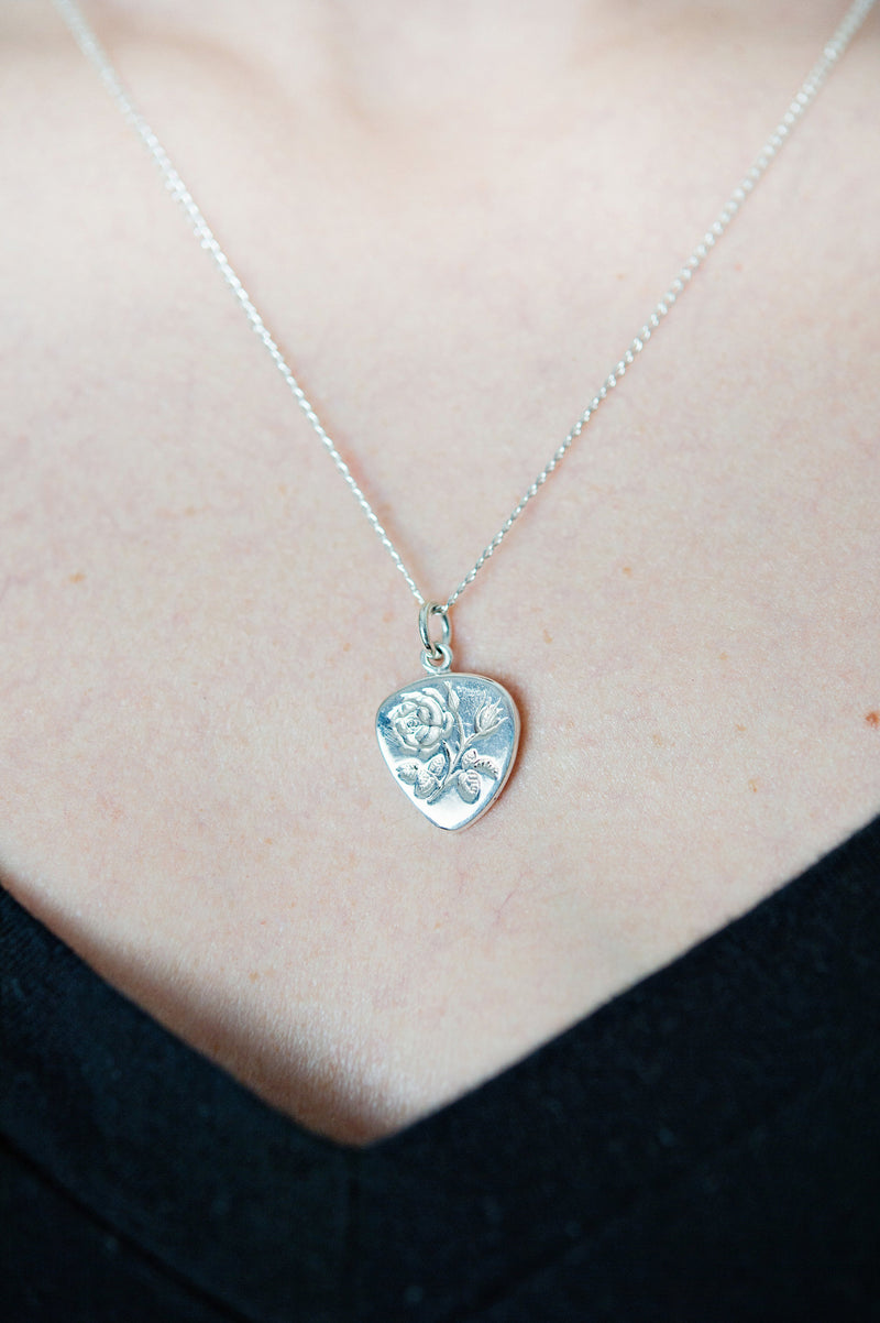 Rose remembrance necklace | miscarriage rainbow baby stillborn baby child loss | funeral grief flower jewelry | intaglio engraved charm