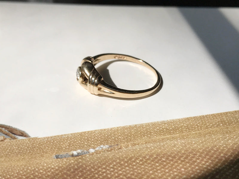 Vintage diamond love knot ring | lover's sailor knot 14k gold boho engagement promise ring | size 4 3/4 | friendship, anniversary gift