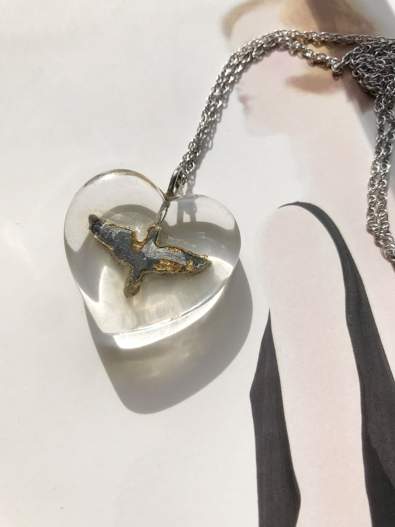 Vintage WWII Army Air Corps sweetheart heart necklace | sterling silver lucite jewelry | 1940's Army Air Force Military collectible jewelry