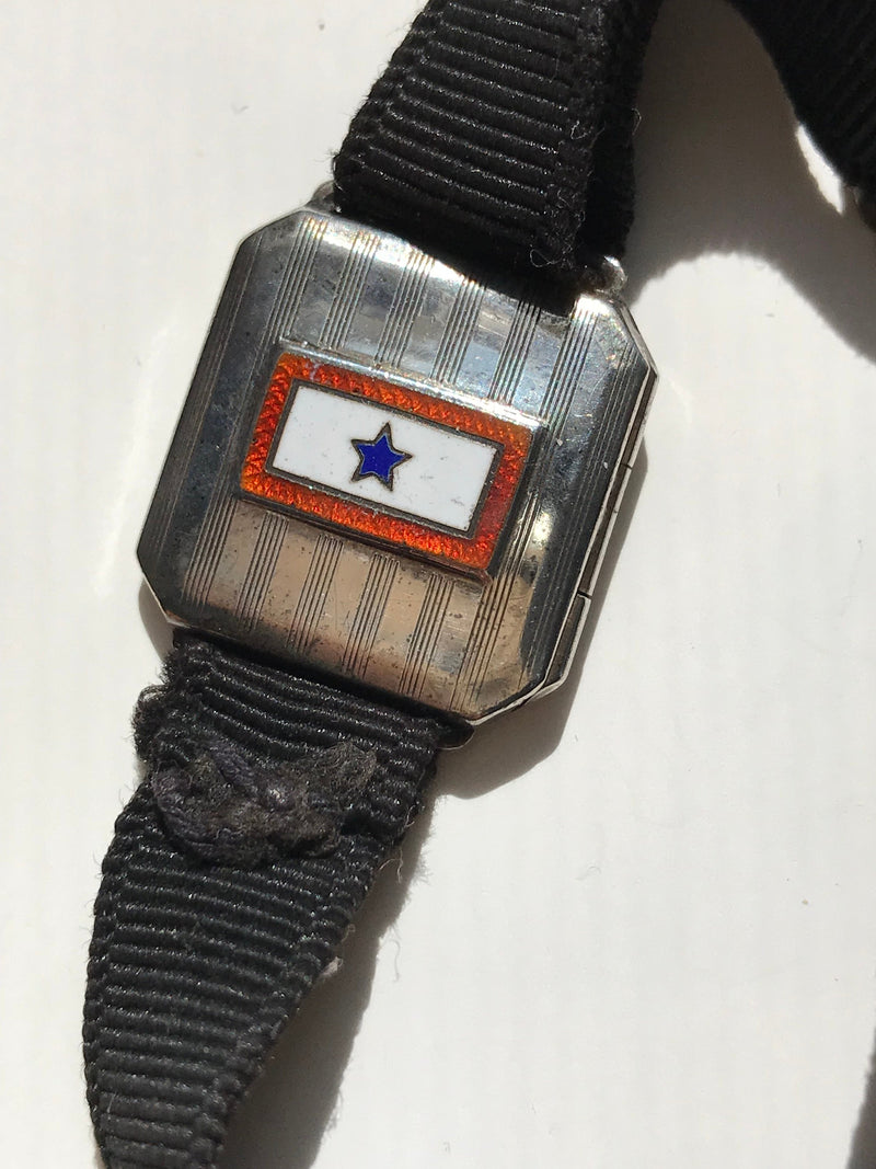 Antique WWI service star locket bracelet | 1910's wartime sweetheart jewelry | silver red, white & blue enamel military  | antique locket