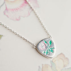 Rose remembrance necklace | miscarriage rainbow baby stillborn baby child loss | funeral grief flower jewelry | intaglio engraved enamel
