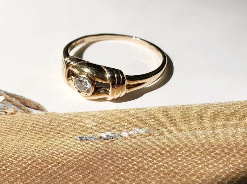 Vintage diamond love knot ring | lover's sailor knot 14k gold boho engagement promise ring | size 4 3/4 | friendship, anniversary gift