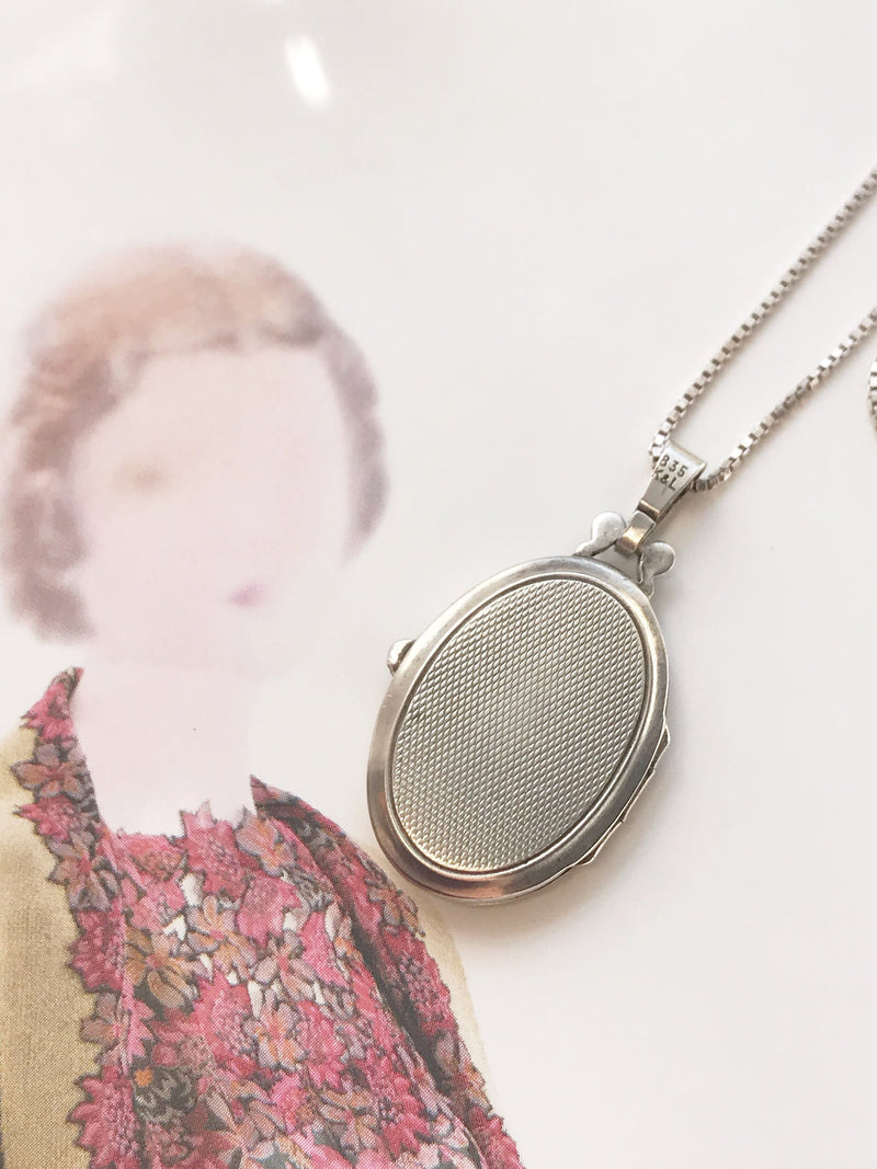 Vintage silver locket | 1950's engraved floral picture locket necklace | 835 silver bridal locket | anniversary Mother's Day gift for her