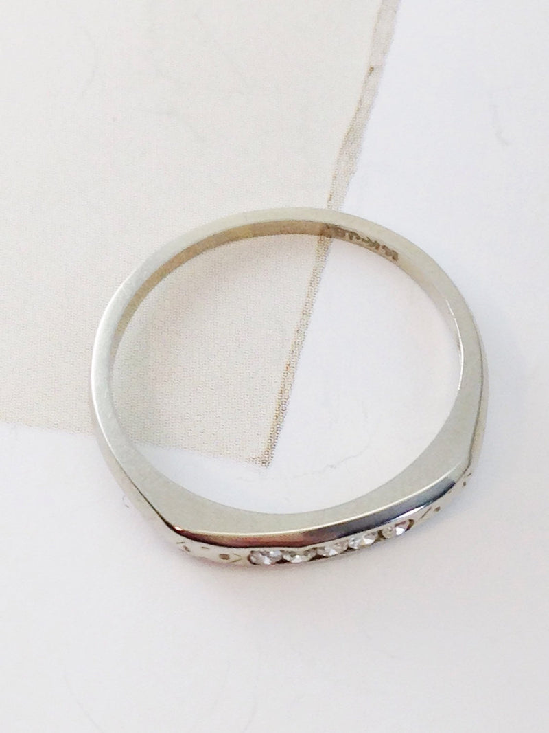 Art Deco diamond wedding band ring | vintage 14k white gold dainty simple geometric bridal stacking ring | fine wedding jewelry | size 5 3/4