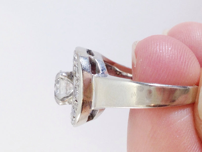 Art Deco 1 CT diamond ring | 1940's 14k white gold large cocktail engagement anniversary ring | unique Art Deco diamond ring | size 5